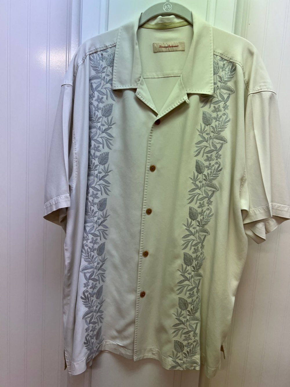 Tommy Bahama Cream Short-Sleeve Button-Down with Gray Leaf Panels